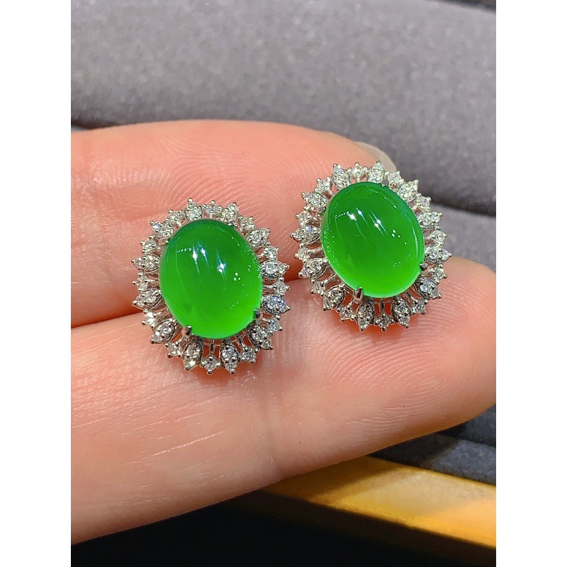 Earrings - Buz tipi pozitif yang yeşil yeşim