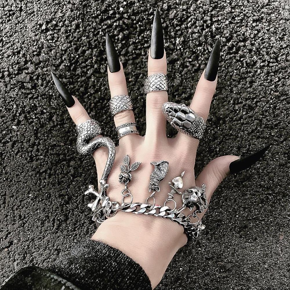 Vintage Punk Knuckle Rings Set - KMVEXO 4 adet/takım Gotik Steampunk Yılan