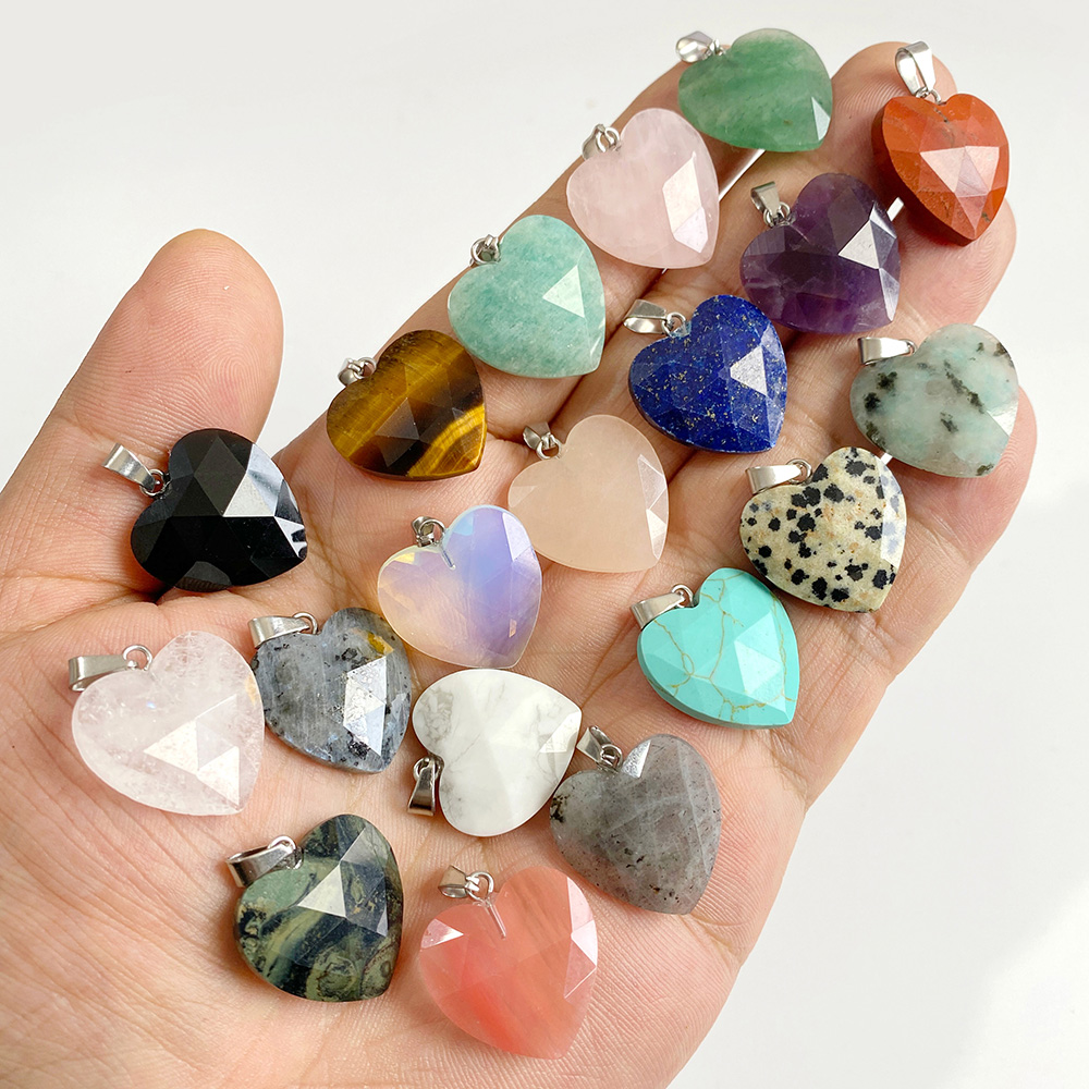 Crystal Pendant Necklace Natural Stone - 1 adet 20mm yönlü kalp kolye