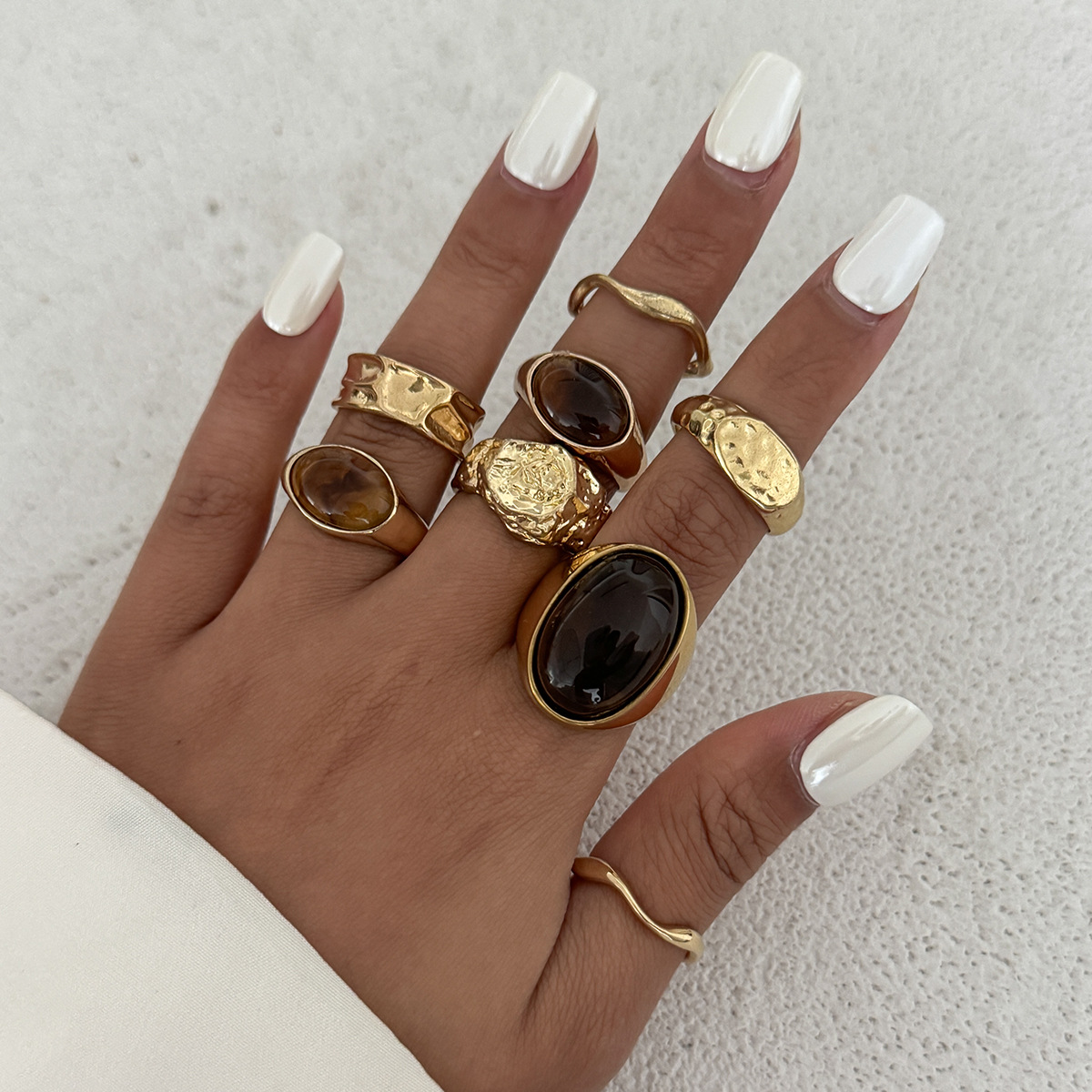 Vintage Punk Knuckle Rings Set - 8 adet/takım Vintage Amber Rhinestone Metal