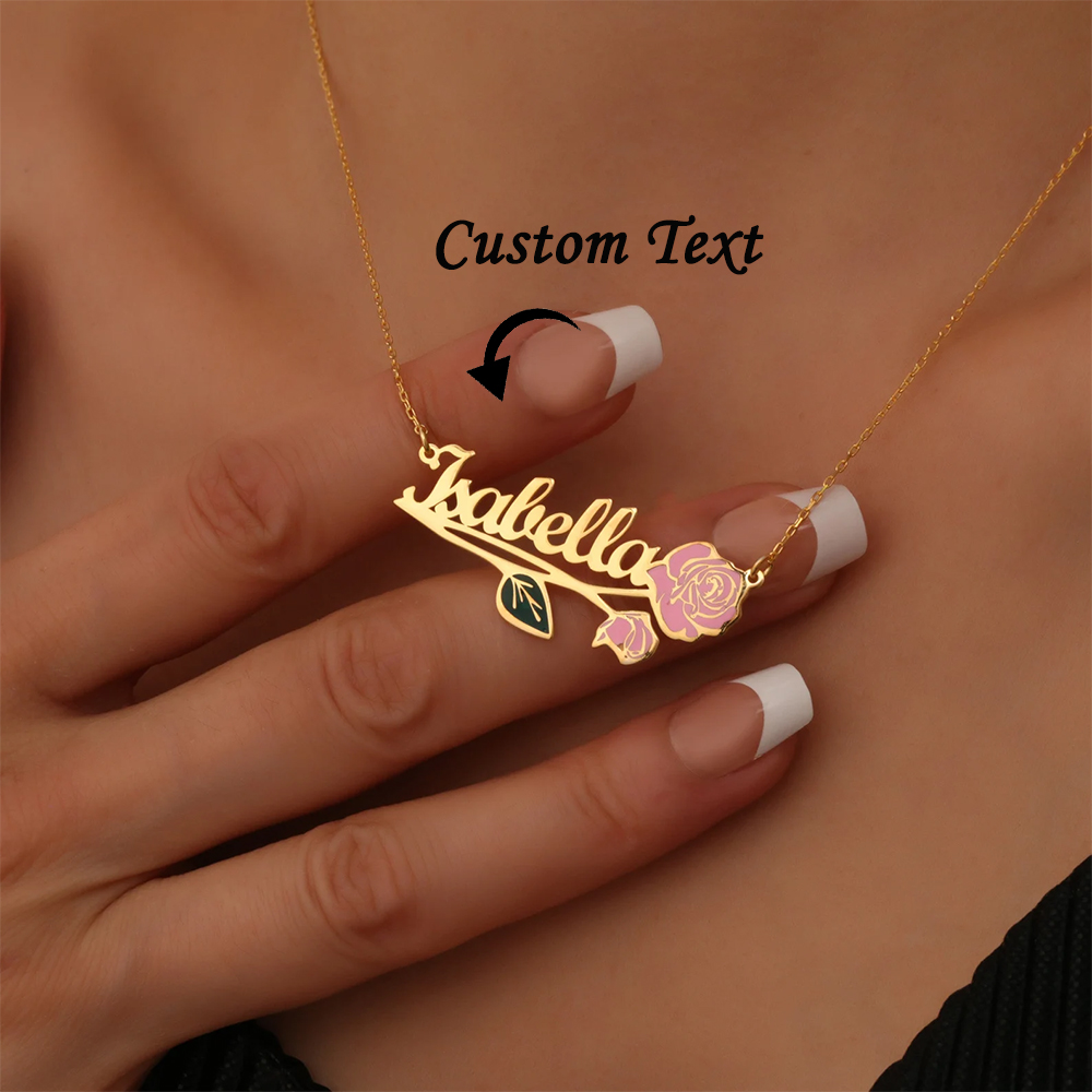 Custom Name Necklace Stainless Steel - Kişiselleştirilmiş Renkli Doğum Çiçek Adı Kolye