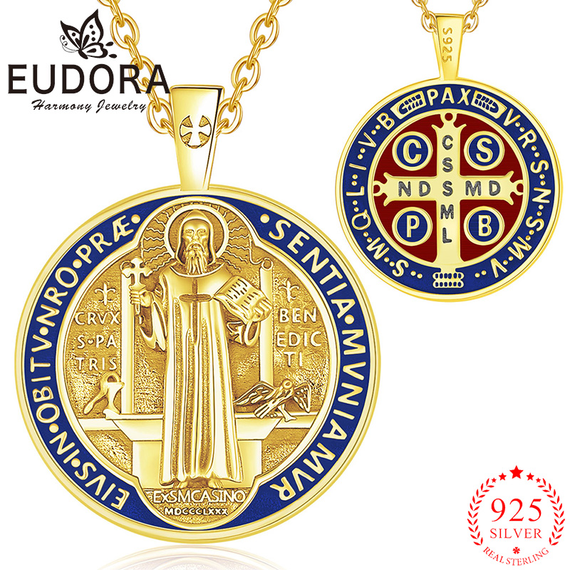 Cross Pendant Necklace Gold - Eudora 925 Ayar Gümüş Aziz Benedict