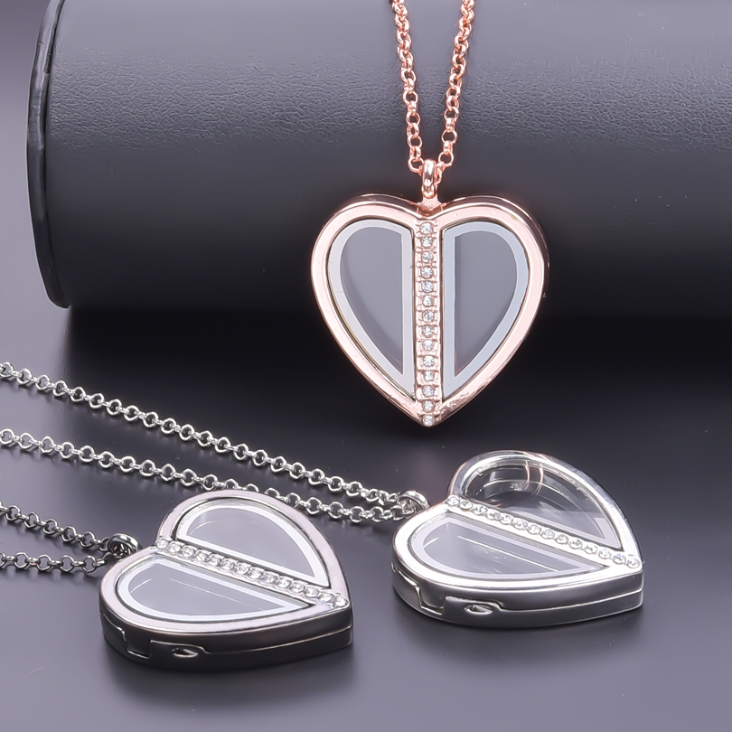 Heart Locket Necklace Photo - Mıknatıs kalp madalyon kolye kadın erkek