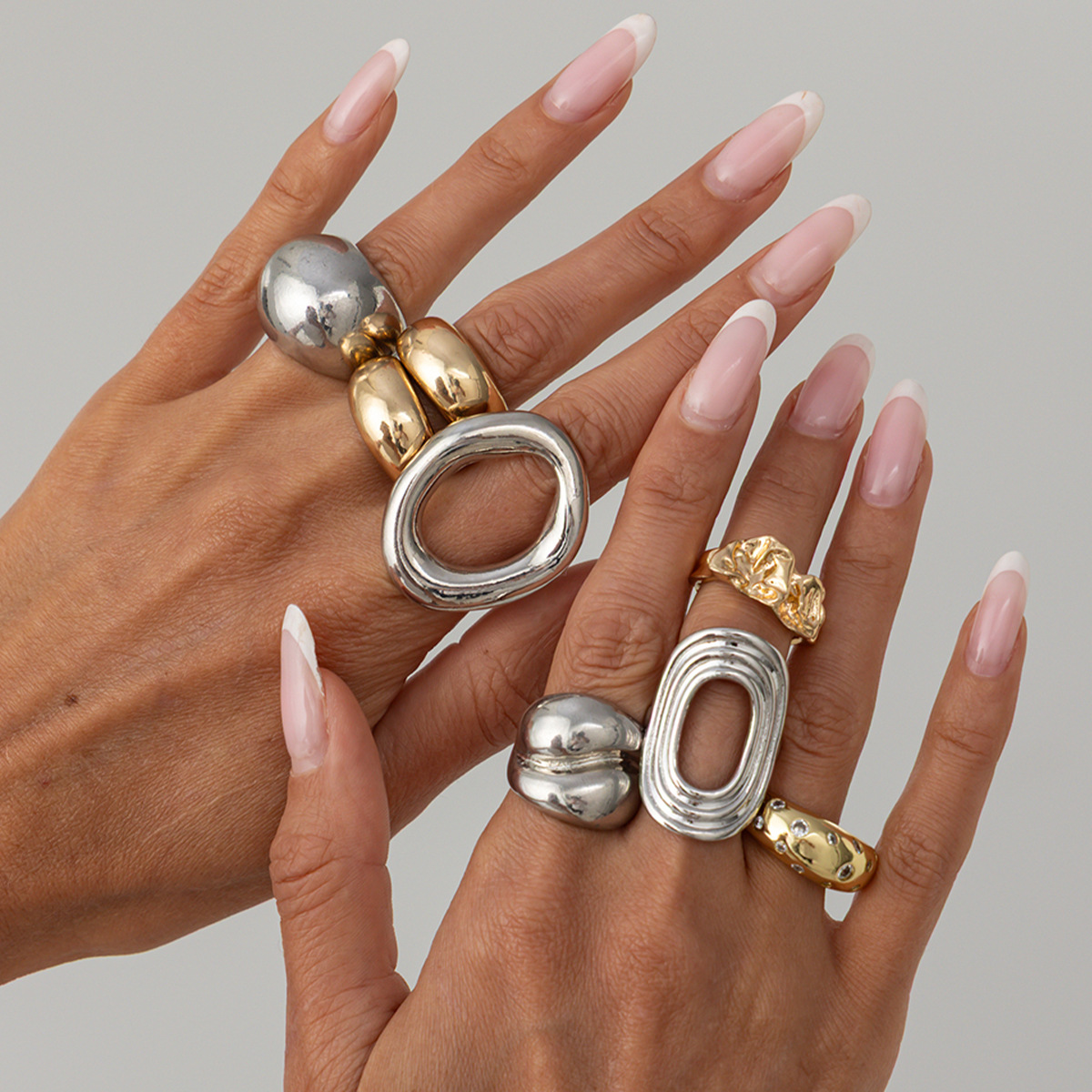 Vintage Punk Knuckle Rings Set - 8'li Set Vintage Punk Altın Gümüş