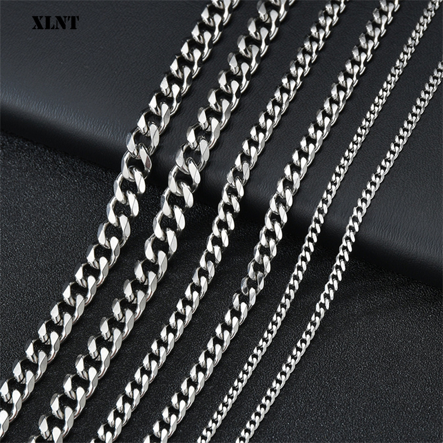 Cuban Link Chain 12Mm - 3/5/7/9/11mm erkek Gümüş Renk Kolye Paslanmaz