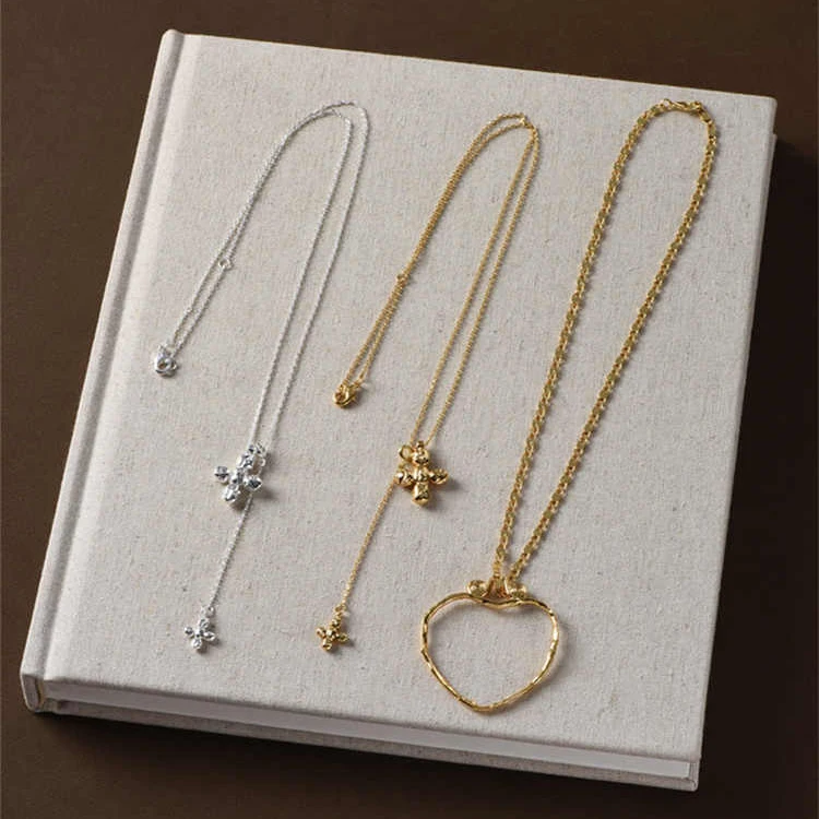 Cross Pendant Necklace Gold - Avrupa Amerika Büyük Kalp Çift Katmanlı
