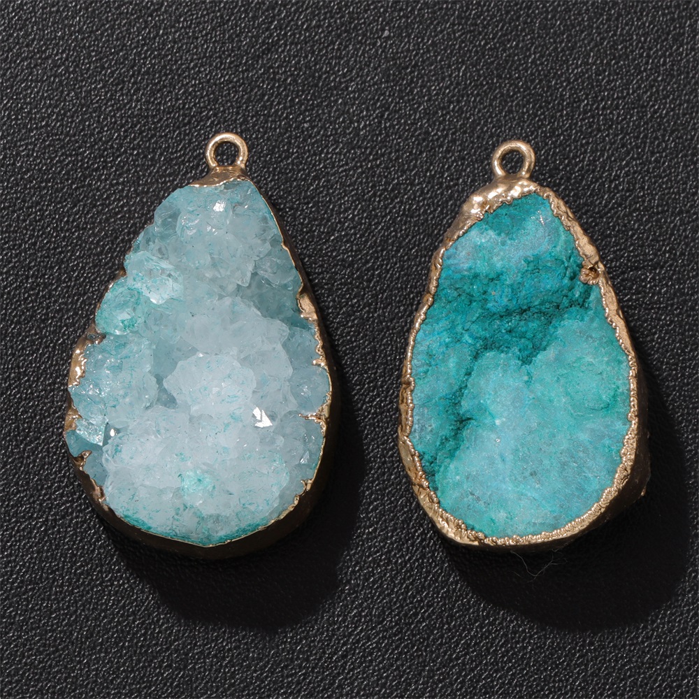 Crystal Pendant Necklace Natural Stone - 1 adet doğal akik geode kolye