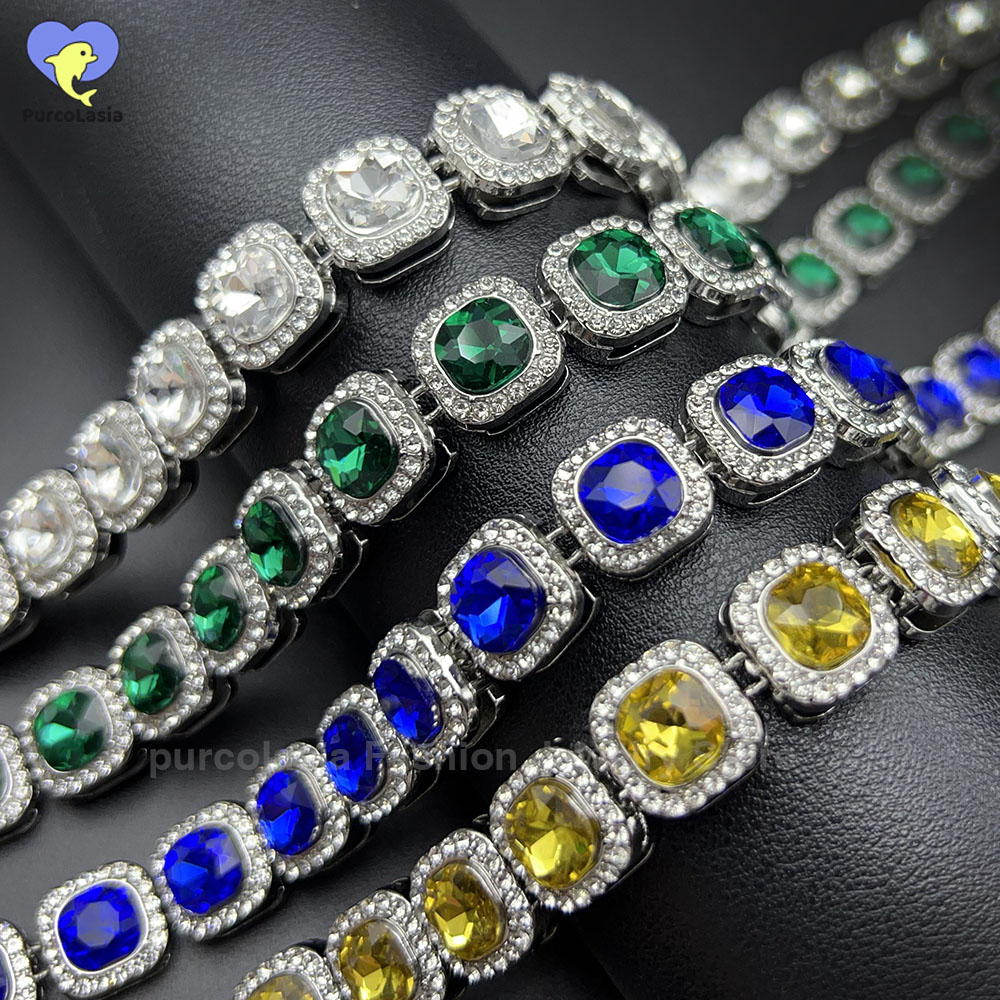 Cuban Link Chain 12Mm - Parlak Çok Renkler Buzlu Out Bilezik