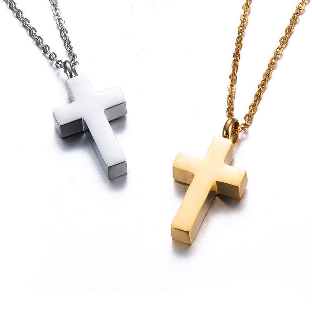 Cross Pendant Necklace Gold - Paslanmaz çelik kremasyon çapraz hatıra kolye