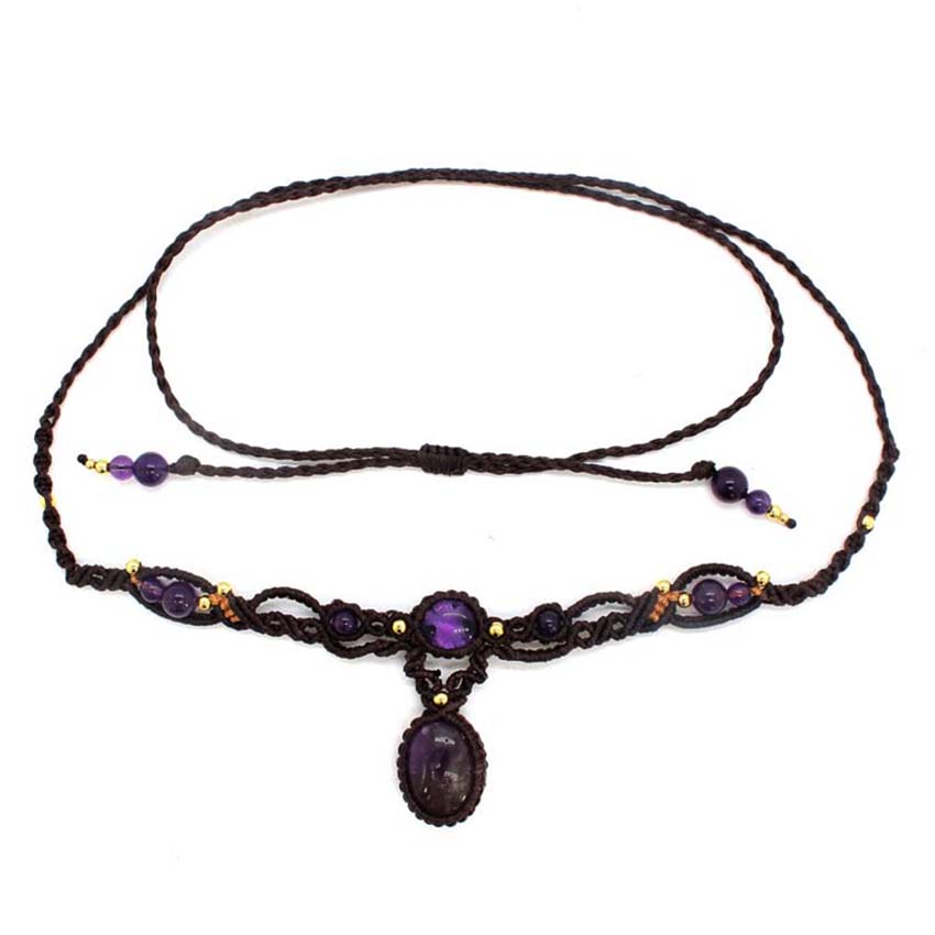 Crystal Pendant Necklace Natural Stone - Kristal Örgülü Makrome Taş Kolye Kolye