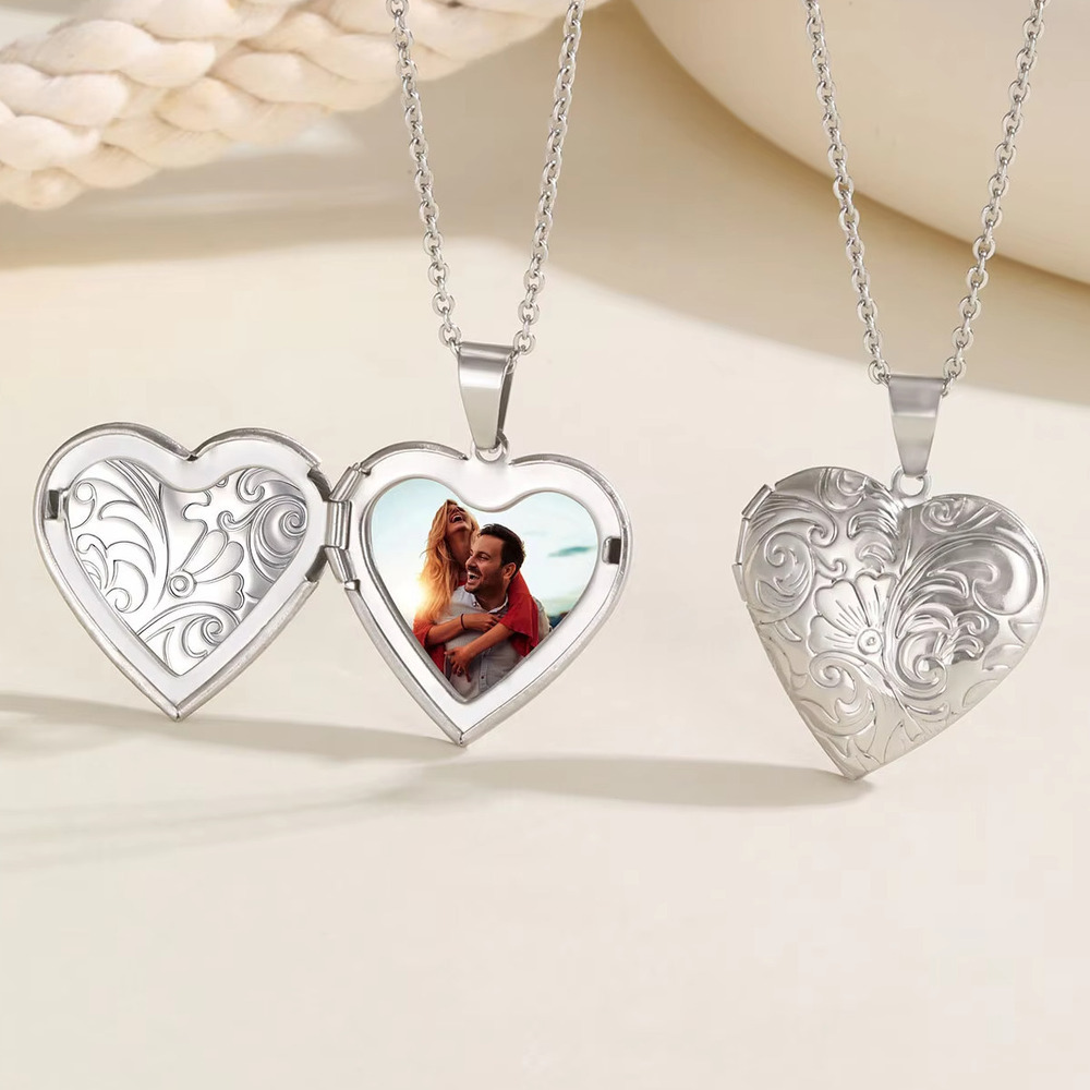 Heart Locket Necklace Photo - Vnox Zarif Kalp Fotoğrafları Kolye Kolye,