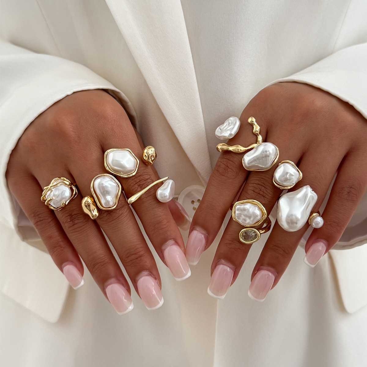 Vintage Punk Knuckle Rings Set - 7 adet/takım altın rengi düzensiz taklit