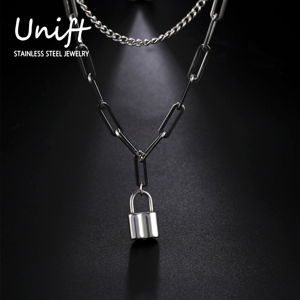 Layered Pendant Necklace Aesthetic - Unift Estetik asma kilit kolye erkekler