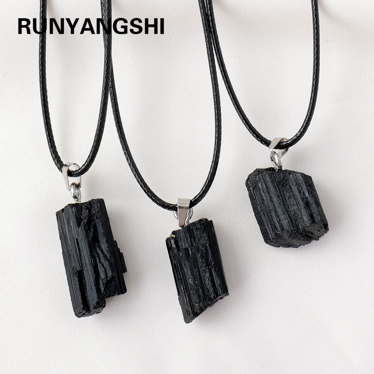 Crystal Pendant Necklace Natural Stone - 1 adet doğal kristal siyah turmalin
