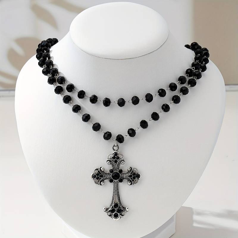 Layered Pendant Necklace Aesthetic - Y2K Grunge Gotik Katmanlı Haç Kolye