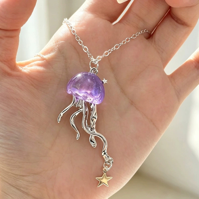 Layered Pendant Necklace Aesthetic - Sevimli Mor Denizanası Okyanus Yıldızı Kolye