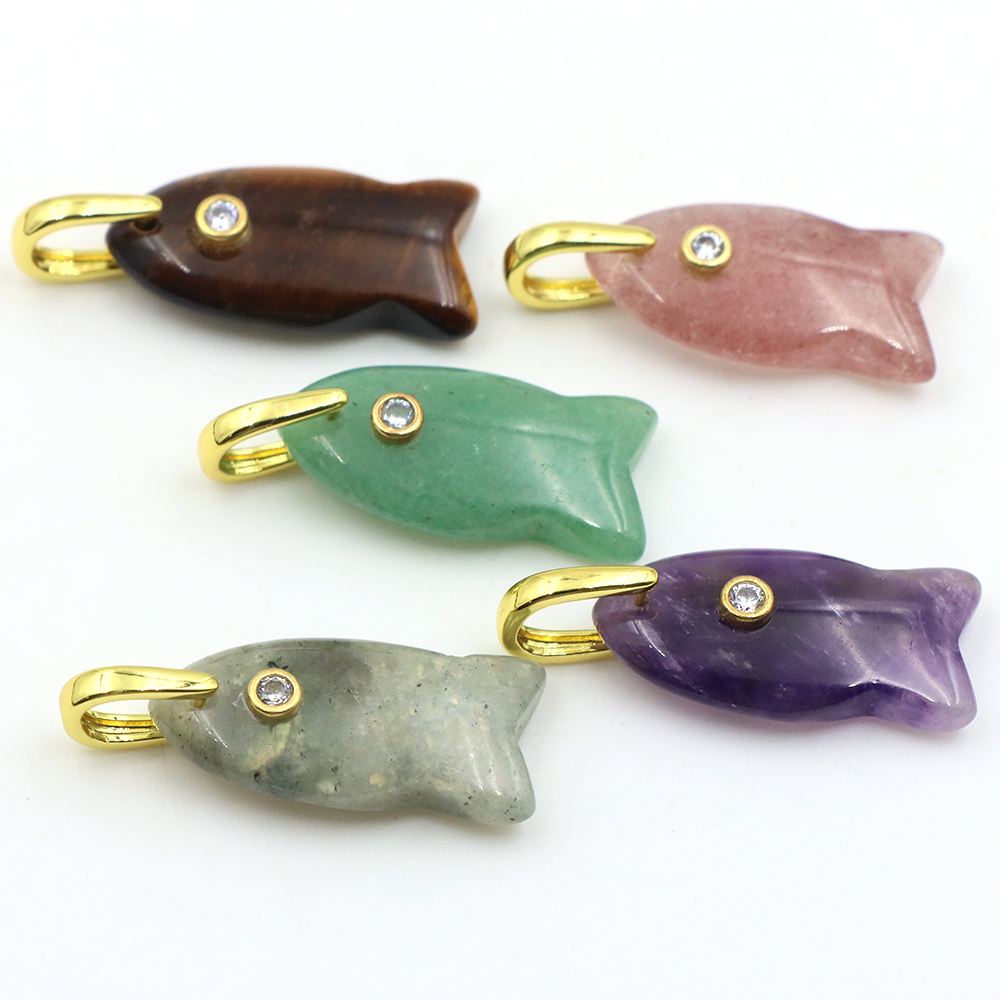 Crystal Pendant Necklace Natural Stone - 26mm Balık Şeklinde Doğal Taş Kolye