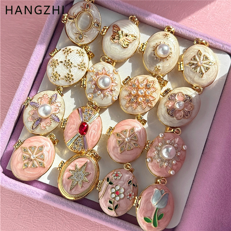 Heart Locket Necklace Photo - HangZhi Emaye Romantik Pembe Beyaz İnci