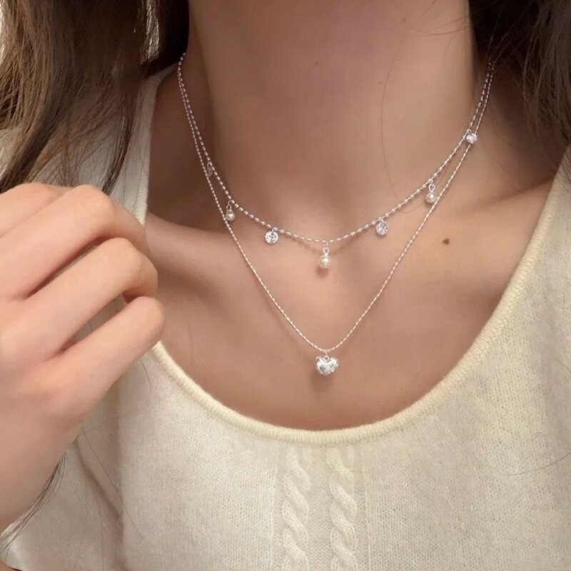 Çift Katmanlı Gümüş Boncuklu G - Layered Pendant Necklace Aesthetic incelemesi ve fiyatı