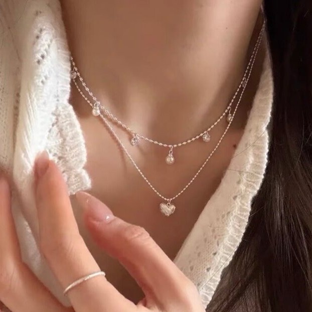 Çift Katmanlı Gümüş Boncuklu G - Layered Pendant Necklace Aesthetic incelemesi ve fiyatı