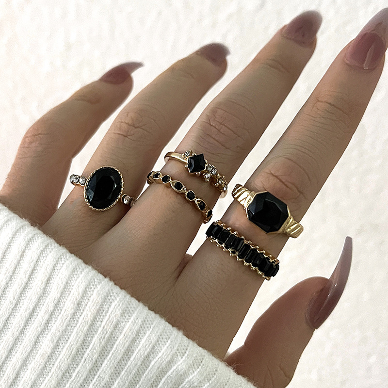 Retro Siyah Kristal Taş Yüzük  - Vintage Punk Knuckle Rings Set incelemesi ve fiyatı